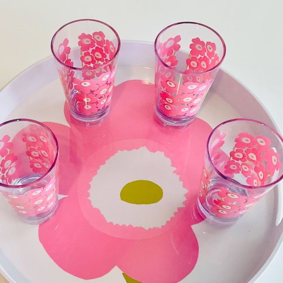 Marimekko Unikko Large Pink and White Serving Tray and matching Cup Set NWT - Picture 13 of 16